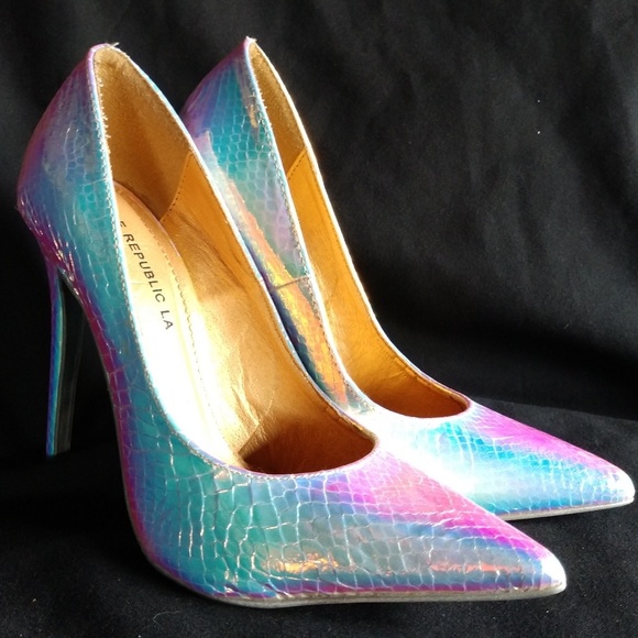 iridescent snakeskin heels
